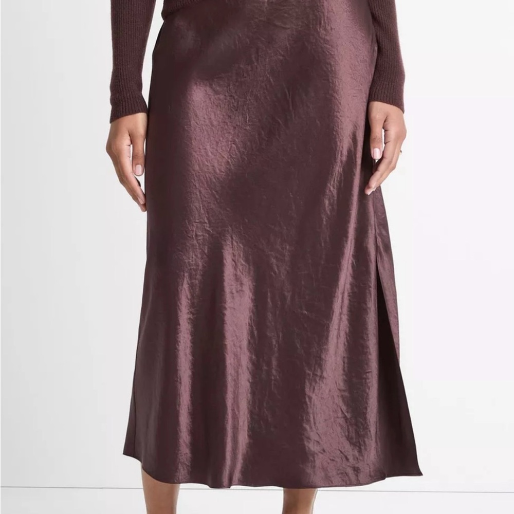 Vince Deep Red Satin Side-slit slip skirt